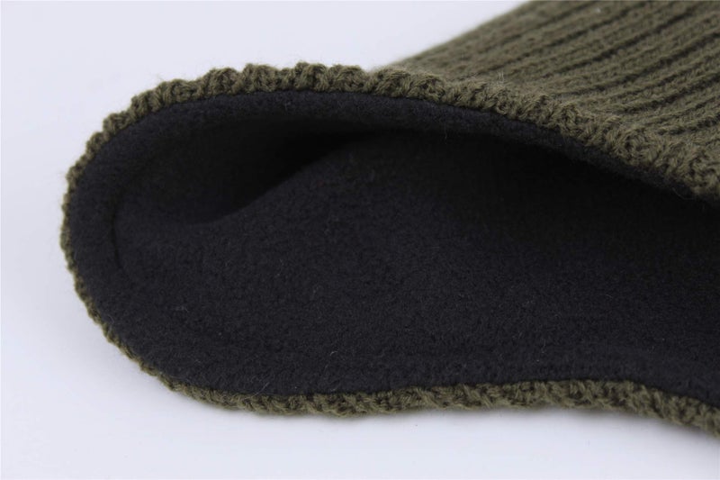 Connectyle Men's Earflap Beanie Hat Fleece Warm Winter Hats Solid Color Knit Daily Beanies Army Green - Image 5